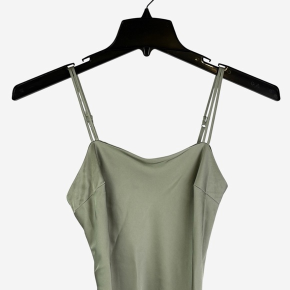 Abercrombie & Fitch Satin Slip Dress Size XSP Sage Green Side Zip - Picture 3 of 11
